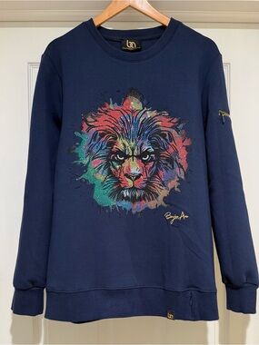 Bourgeois Avenue Men’s Navy Lion Crewneck Sweater Size Large